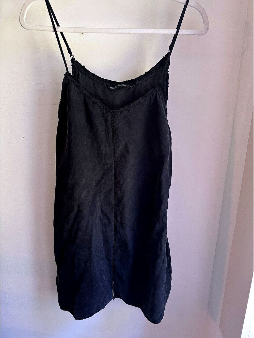 AllSaints 100% Cupro Black Ladder Stitch Layer Slip Dress M